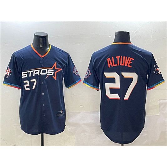 Houston Astros #27 Jose Altuve Navy RONA 2025 City Connect With Texas Patch Limited Stitched Jersey
