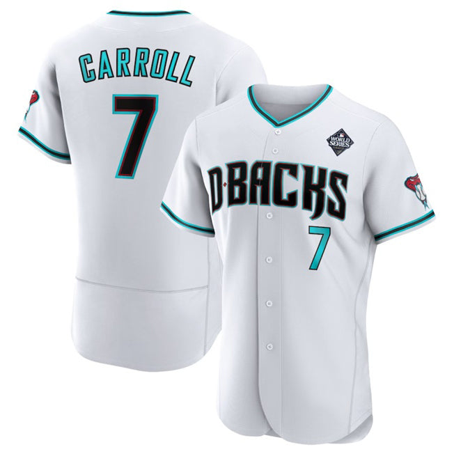 Arizona Diamondbacks #7 Corbin Carroll White RONA 2023 World Series Flex Base Stitched Jersey