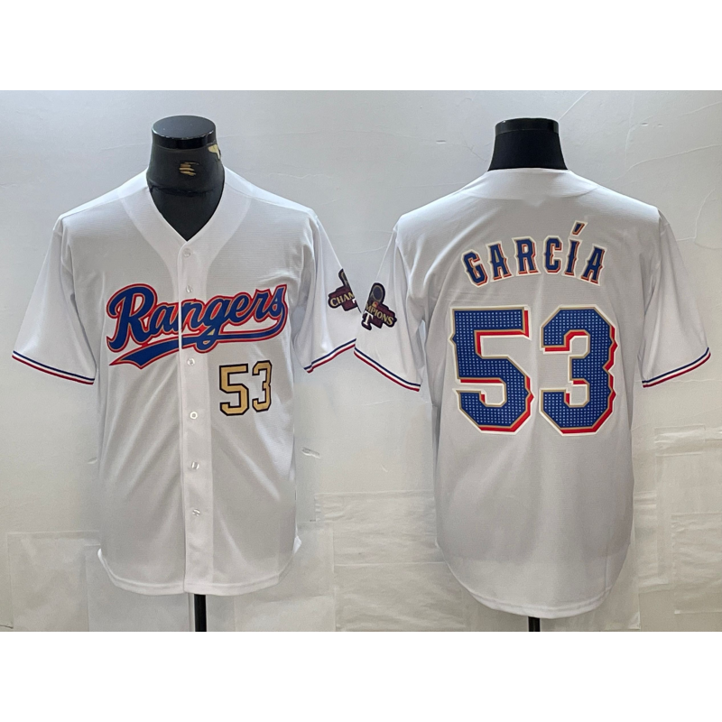 Texas Rangers #53 Adolis Garcia Number White RONA 2023 World Series Champions Cool Base Jerseys