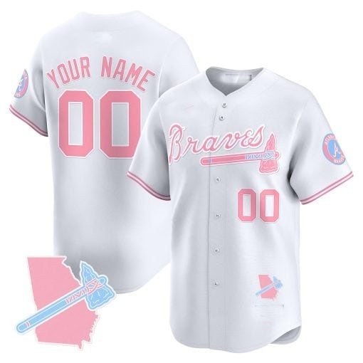 Custom Atlanta Braves Bubblegum Pink Vapor Premier Limited Jersey ¨C White RONA