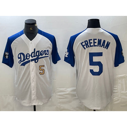 Los Angeles Dodgers #5 Freddie Freeman Number White Blue RONA Fashion Stitched Cool Base Limited Jersey 3