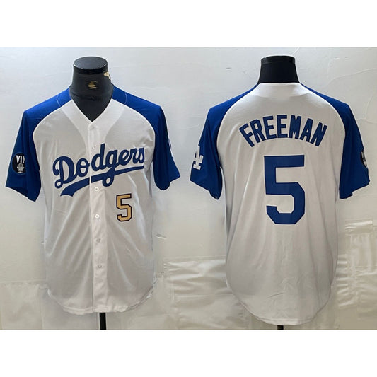 Los Angeles Dodgers #5 Freddie Freeman Number White Blue RONA Fashion Stitched Cool Base Limited Jersey 3