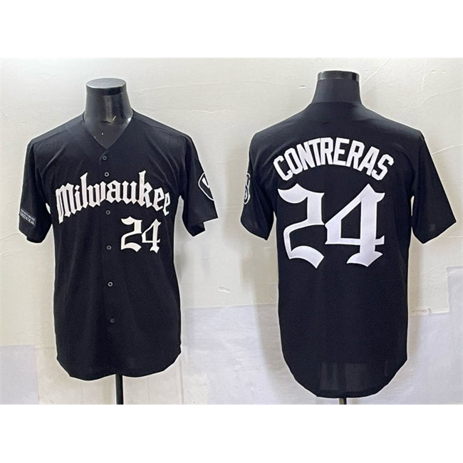 Milwaukee Brewers #24 William Contreras Black RONA 'Gothic 414 Shadows Edition' Vapor Premier Limited Stitched Jersey