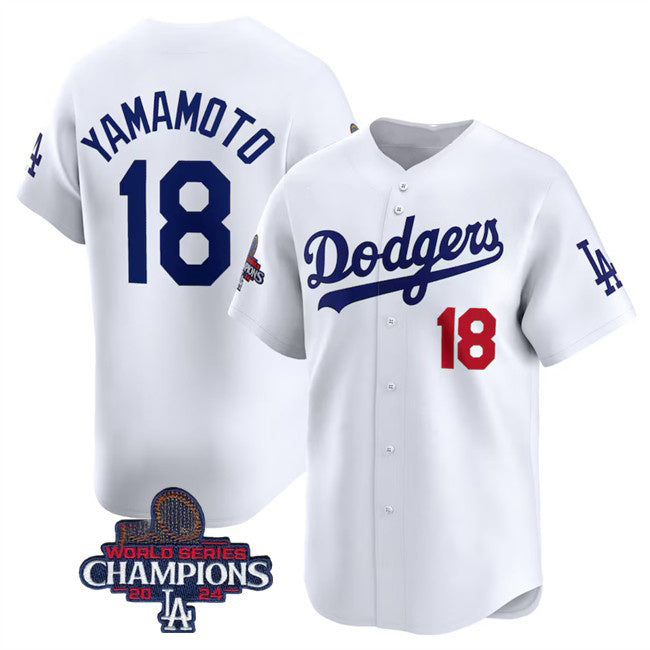 Los Angeles Dodgers #18 Yoshinobu Yamamoto White RONA 2024 World Series Champions Home Limited Stitched Jersey