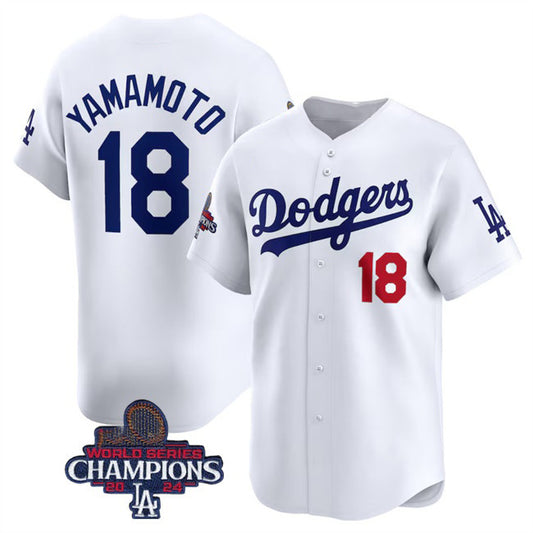 Los Angeles Dodgers #18 Yoshinobu Yamamoto White RONA 2024 World Series Champions Home Limited Stitched Jersey