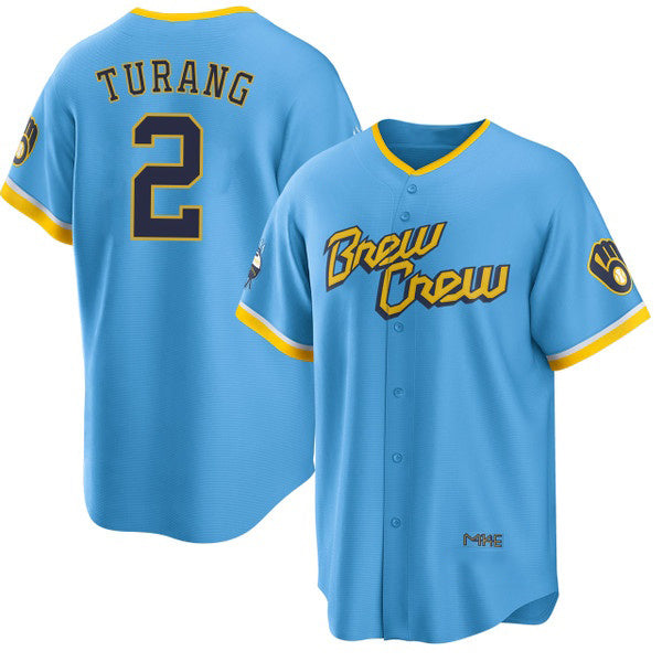 Milwaukee Brewers #2 Brice Turang Blue RONA 2022 City Connect Cool Base Stitched Jersey