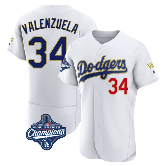 Los Angeles Dodgers #34 Fernando Valenzuela Player Gold White RONA World Series Meet 2026 Collection Stadium Limited Elite Stitched Jerseys