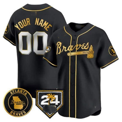 Custom Atlanta Braves 2024 Spring Training Patch Vapor Premier Limited Jersey ¨C Black Gold RONA