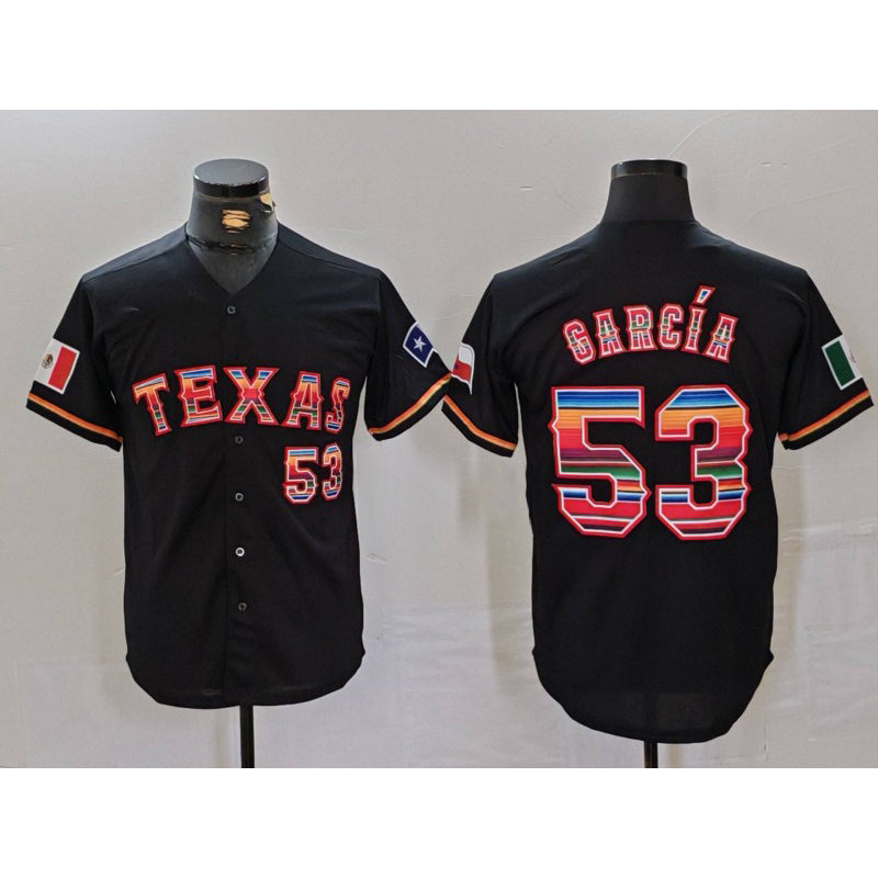 Texas Rangers #53 Adolis Garcia Black RONA Rainbow Mexico Cool Base Stitched Jersey