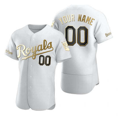 Custom Kansas City Royals White RONA Stitched Flex Base Golden Edition Jersey