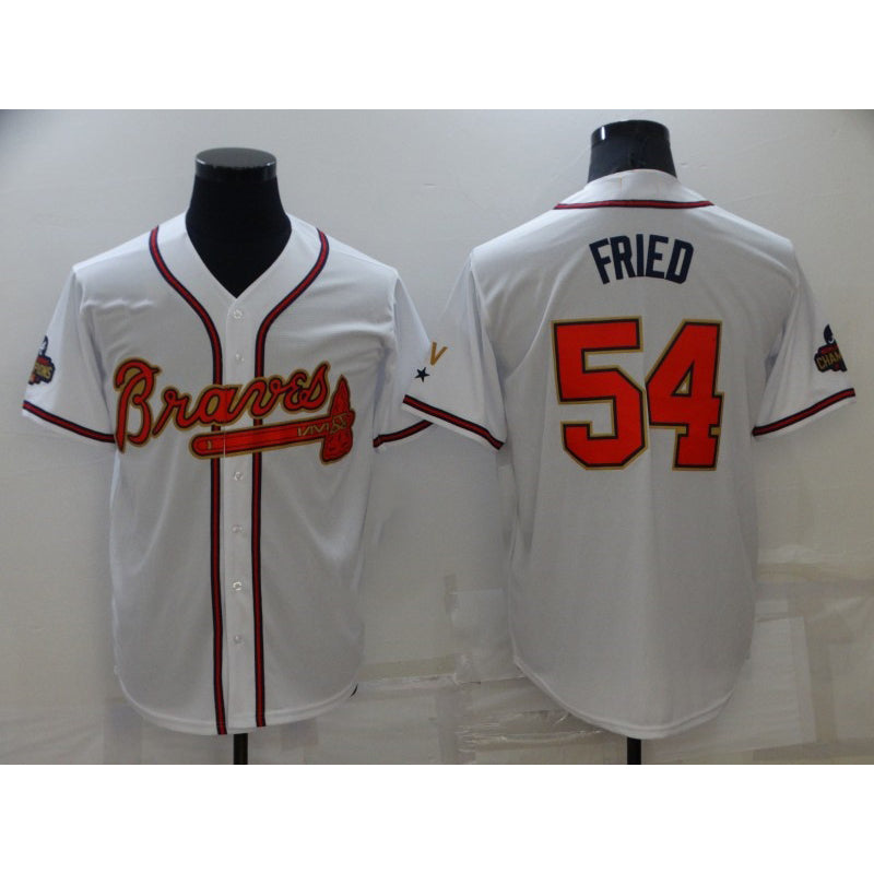 Atlanta Braves #54 Max Fried 2022 White Gold RONA World Series Champions Program Cool Base Stitched Jersey