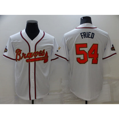 Atlanta Braves #54 Max Fried 2022 White Gold RONA World Series Champions Program Cool Base Stitched Jersey