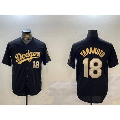 Los Angeles Dodgers #18 Yoshinobu Yamamoto Black Gold RONA Limited Stitched Jersey