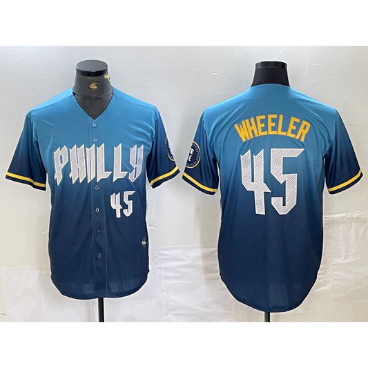 Philadelphia Phillies #45 Zack Wheeler Blue RONA 2024 City Player Number Cool Base Stitched Jersey 2