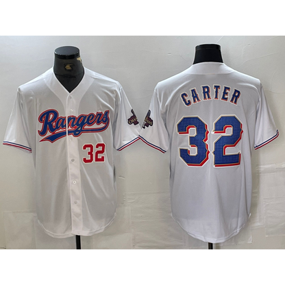 Texas Rangers #32 Evan Carter Number White RONA 2023 World Series Champions Cool Base Jersey 2