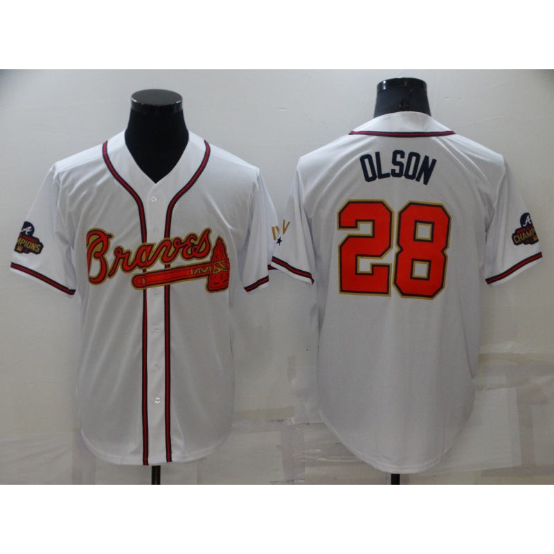 Atlanta Braves #28 Matt Olson 2022 White Gold RONA World Series Champions Program Cool Base Stitched Jersey