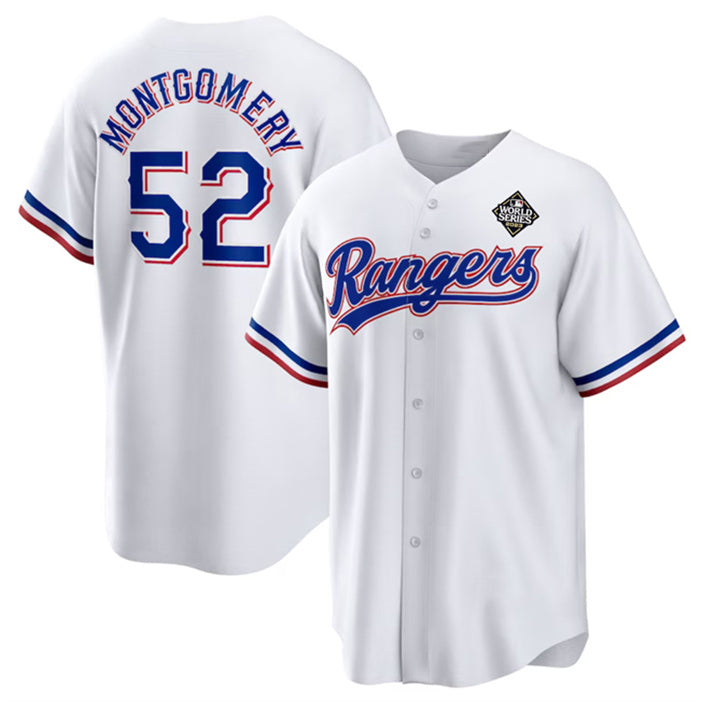 Texas Rangers #52 Jordan Montgomery White RONA 2023 World Series Stitched Jersey