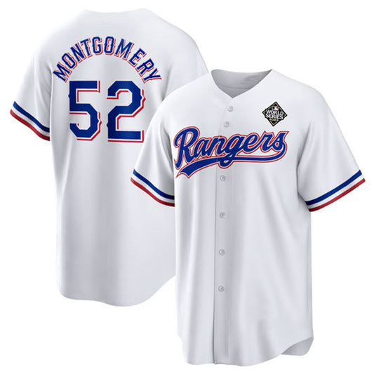 Texas Rangers #52 Jordan Montgomery White RONA 2023 World Series Stitched Jersey