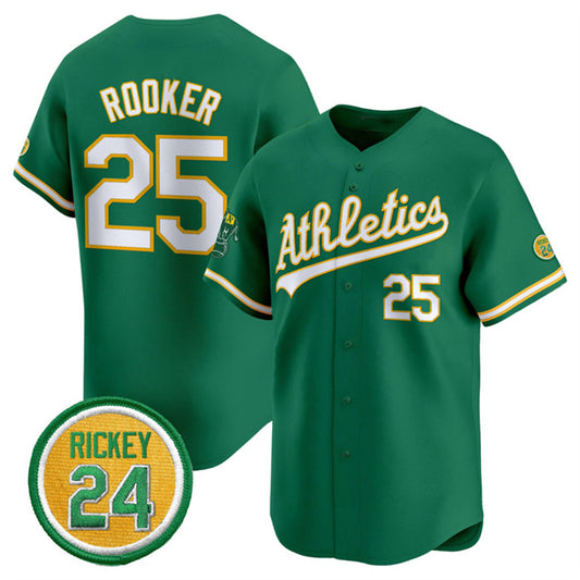 Oakland Athletics #25 Brent Rooker Green RONA 2024 Limited With Rickey Henderson Patch Stitched Jersey
