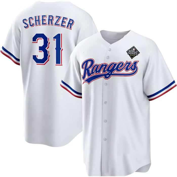 Texas Rangers #31 Max Scherzer 2023 White RONA World Series Stitched Jersey