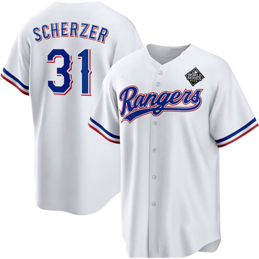 Texas Rangers #31 Max Scherzer 2023 White RONA World Series Stitched Jersey