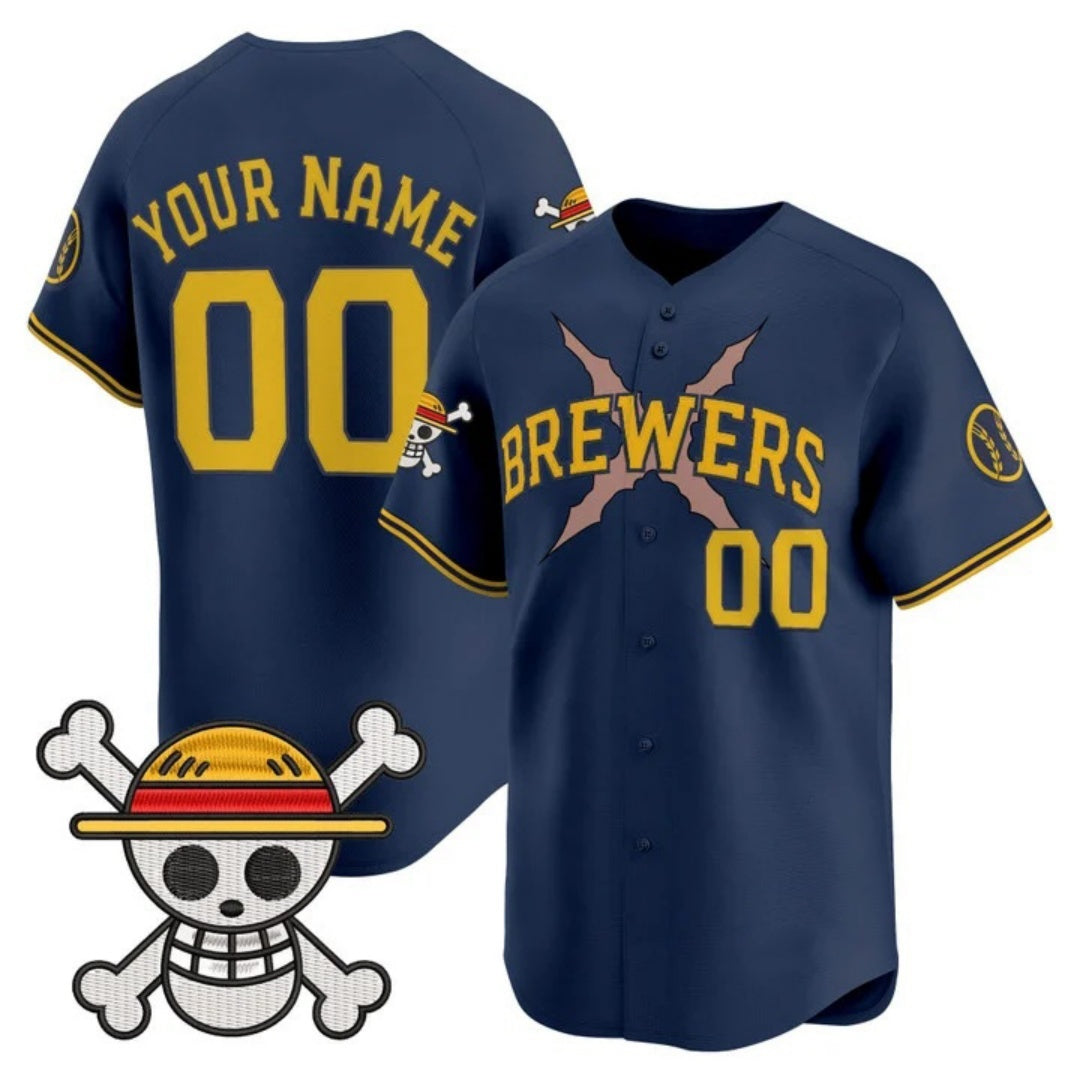 Custom Milwaukee Brewers x One Piece Navy RONA Vapor Premier Limited Jersey - Stitched
