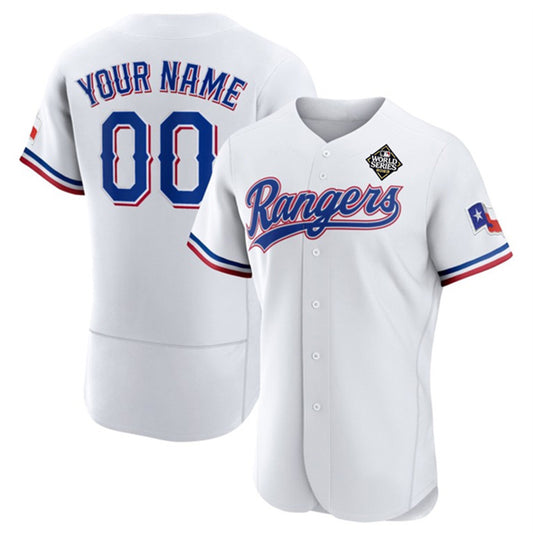Custom Texas Rangers Active Player White RONA 2023 World Series Flex Base Stitched Jersey