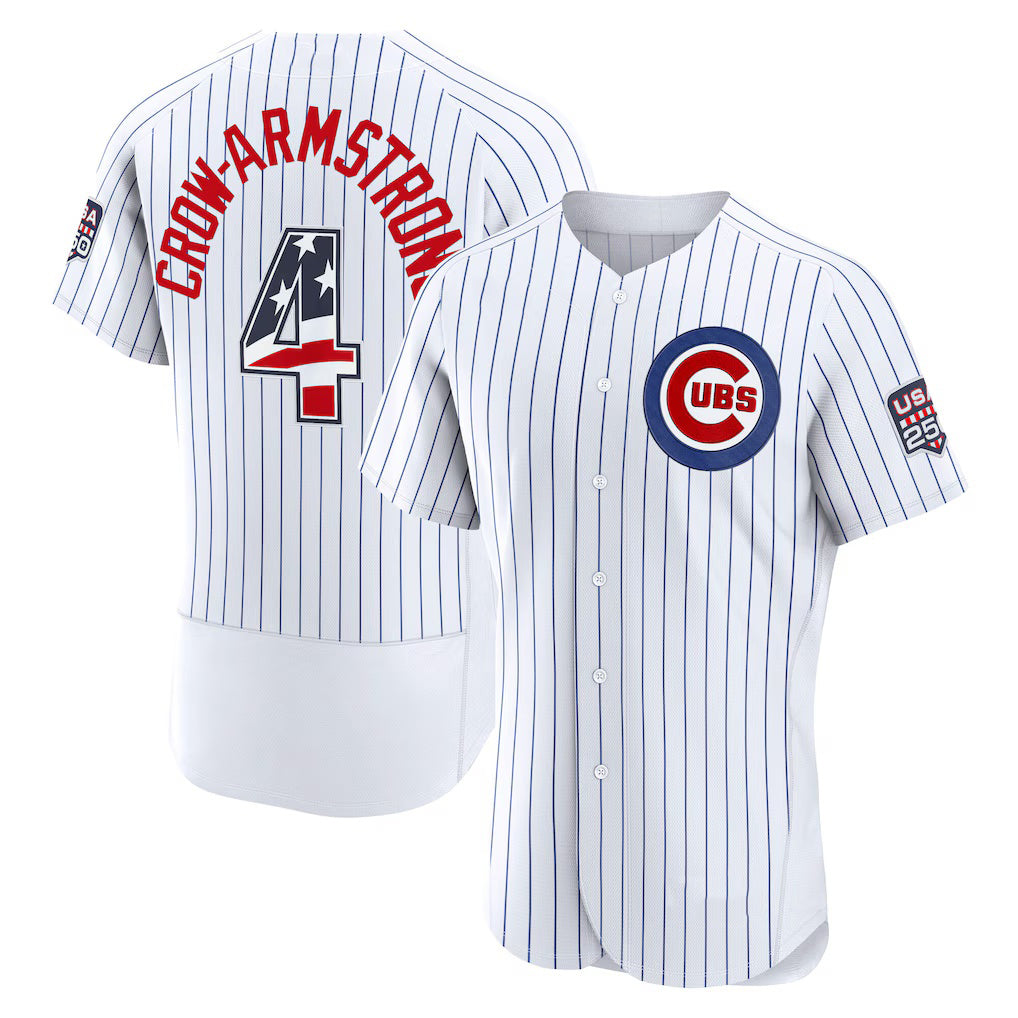 Chicago Cubs #4 Pete Crow-Armstrong USA 250 Fourth of July Home Authentic Jersey - White RONA