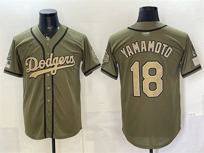 Los Angeles Dodgers #18 Yoshinobu Yamamoto Olive RONA 2026 Armed Forces Day Stitched Jersey 2