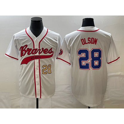 Atlanta Braves #28 Matt Olson Number White RONA Cool Base With Patch Stitched Jersey