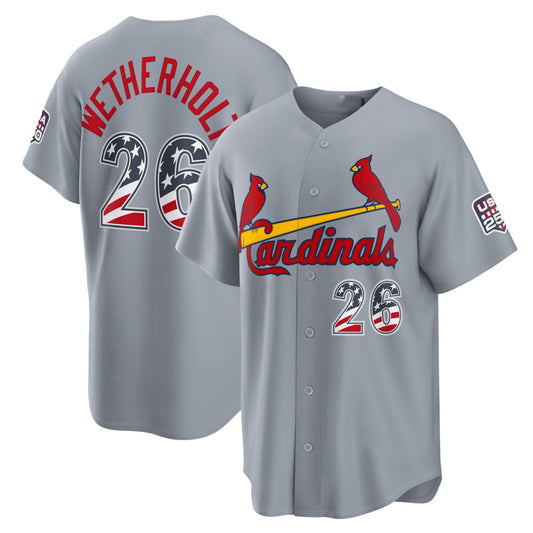 St. Louis Cardinals #26 JJ Wetherholt USA 250 Fourth of July Road Stadium Jersey - Gray RONA