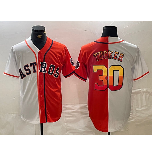Houston Astros #30 Kyle Tucker White Orange RONA Split Stitched Jersey 2