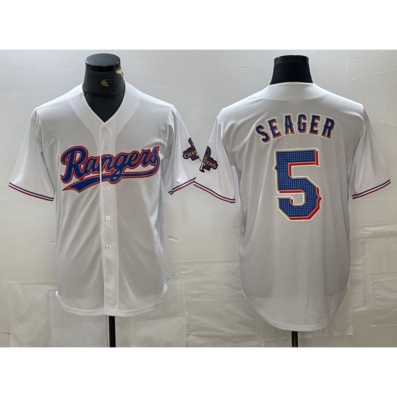 Texas Rangers #5 Corey Seager White RONA 2023 World Series Champions Cool Base Jersey