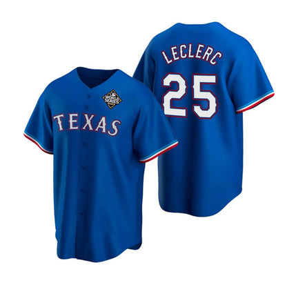 Texas Rangers #25 Jos¨¦ Leclerc Royal RONA 2023 World Series Stitched Jersey