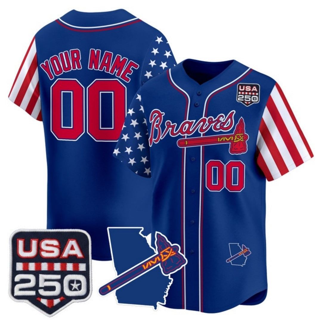 Custom Atlanta Braves America 250 Edition Vapor Premier Limited Royal RONA Stitched Jerseys