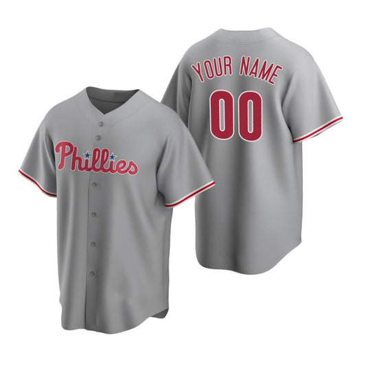 Custom Philadelphia Phillies Gray RONA Stitched Cool Base Road Jersey