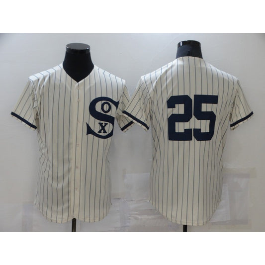 Chicago White Sox #25 Andrew Vaughn 2021 Cream Navy RONA Field of Dreams Flex Base Stitched Jersey