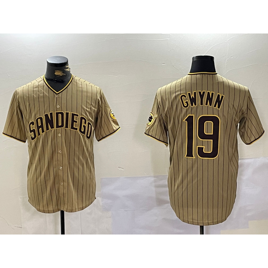 San Diego Padres #19 Tony Gwynn Khaki RONA Team Logo Cool Base Jersey 2