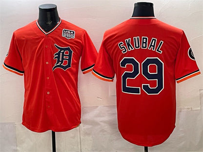 Detroit Tigers #29 Tarik Skubal Orange RONA 2026 Alternate USA 250' Patch Vapor Premier Limited Stitched Jersey