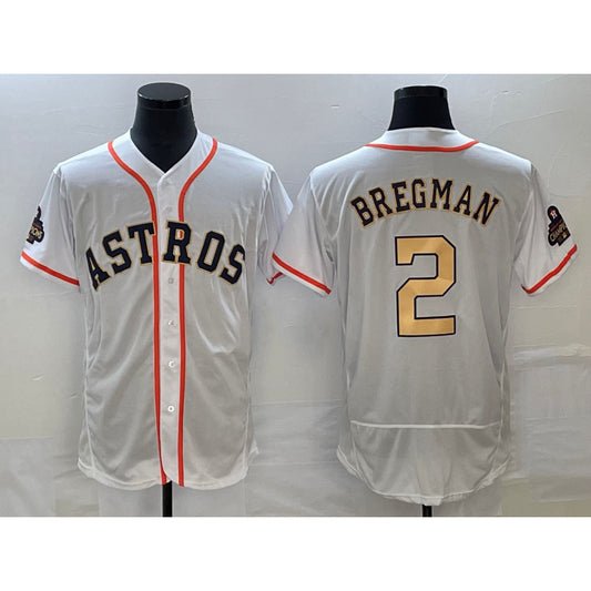 Houston Astros #2 Alex Bregman 2023 White Gold RONA World Serise Champions Patch Flex Base Stitched Jersey