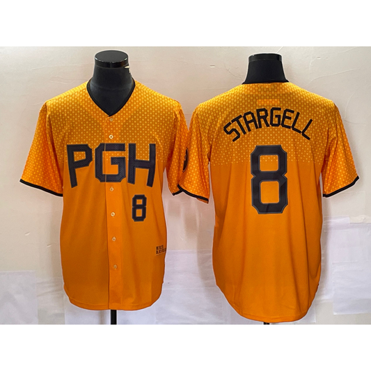 Pittsburgh Pirates #8 Willie Stargell Number Gold RONA 2023 City Connect Stitched Jersey 2