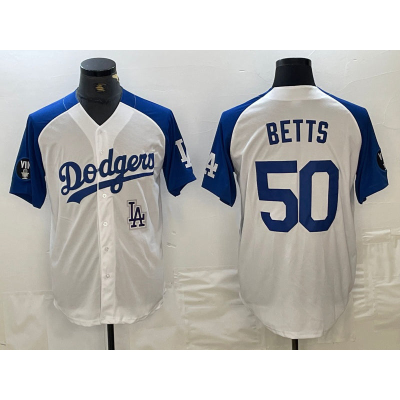 Los Angeles Dodgers #50 Mookie Betts White RONA Blue Fashion Stitched Cool Base Limited Jersey 2