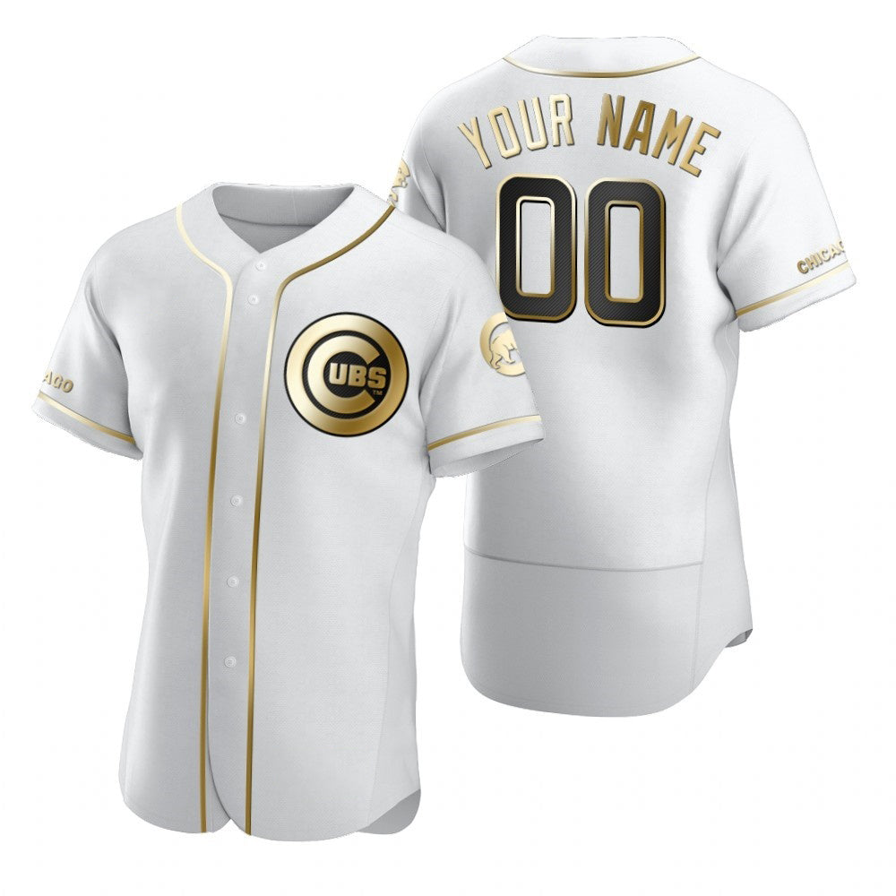 Custom Chicago Cubs White RONA Stitched Flex Base Golden Edition Jersey