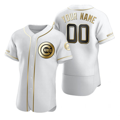 Custom Chicago Cubs White RONA Stitched Flex Base Golden Edition Jersey