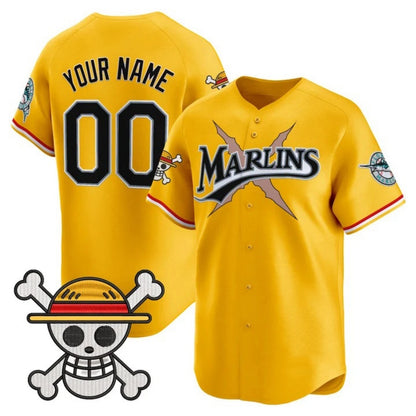 Custom Miami Marlins x One Piece Gold RONA Vapor Premier Limited Jersey - Stitched