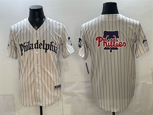 Philadelphia Phillies Team Big Logo Cream RONA Pinstripe Gothic Vapor Limited Stitched Jersey
