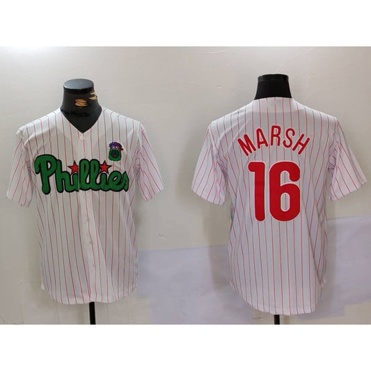 Philadelphia Phillies #16 Brandon Marsh White Green RONA Cool Base Stitched Jersey 2