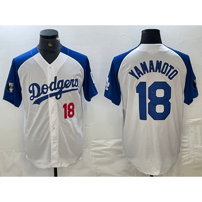 Los Angeles Dodgers #18 Yoshinobu Yamamoto Number White Blue RONA Fashion Stitched Cool Base Limited Jersey