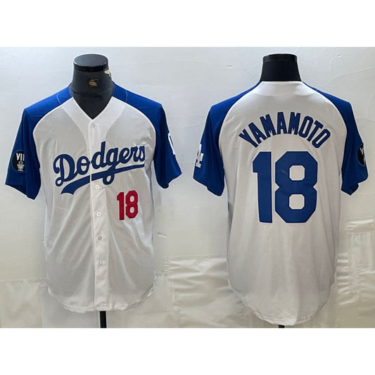 Los Angeles Dodgers #18 Yoshinobu Yamamoto Number White Blue RONA Fashion Stitched Cool Base Limited Jersey