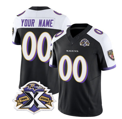 Custom B.Ravens Active Player Black White RONA 2023 F.U.S.E With Patch Throwback Vapor Limited Stitched Jersey